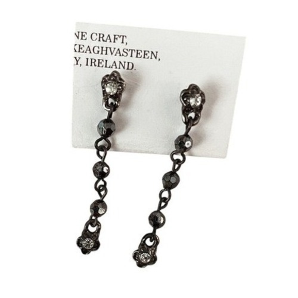 Hand-Crafted Vintage 90s Vampy Elegant Fairy Beaded Flower Rhinestone Earrings